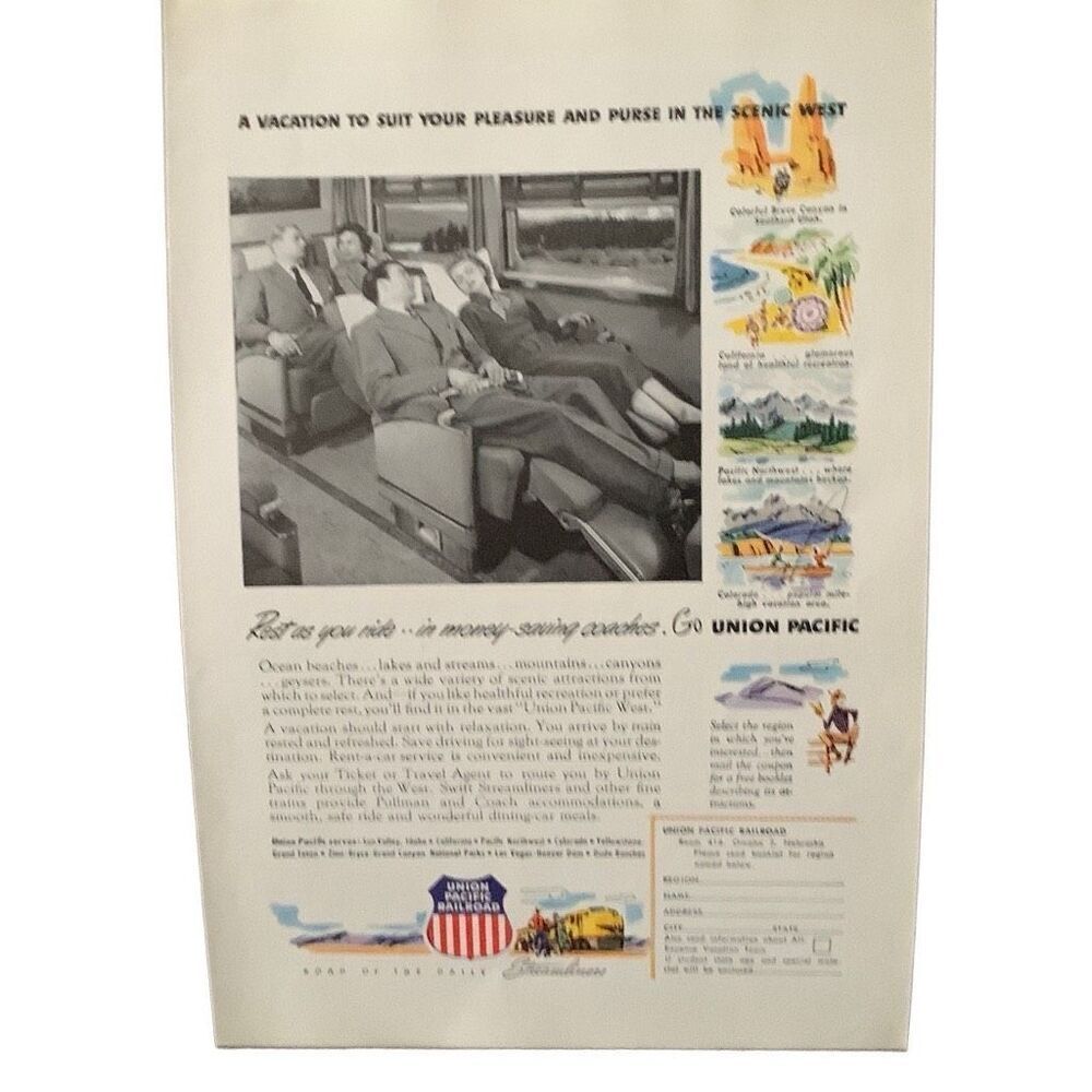 Vintage 1951 Union Pacific Athena Scenic West Ad Advertisement